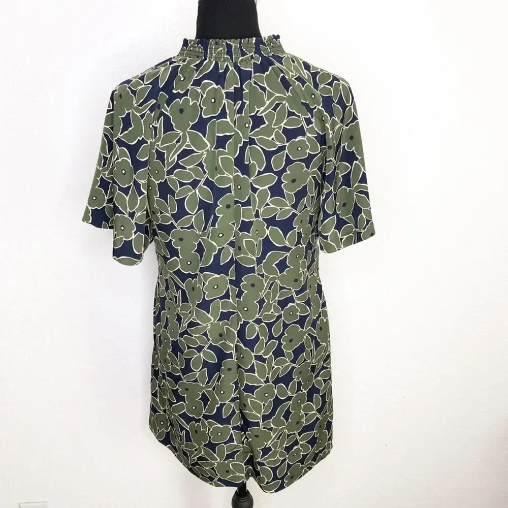 Banana Republic olive green navy blue floral v neck shift dress size 6